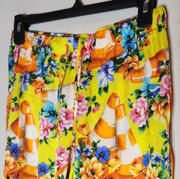 Moschino Couture Silk Traffic Cone Floral Pull On Pants Construction Size 8 - Picture 5 of 16